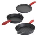 Megachef 6 Piece Pre-Seasoned Cast Iron Set with Red Silicone Holders MCCI-570